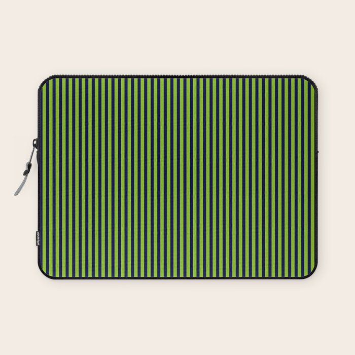 Lime Green and Navy Blue Ultra Fine Vertical Stripes Laptop Sleeve Gallery Image 1