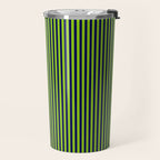 Lime Green and Navy Blue Ultra Fine Vertical Stripes Travel Mug Gallery Image 2