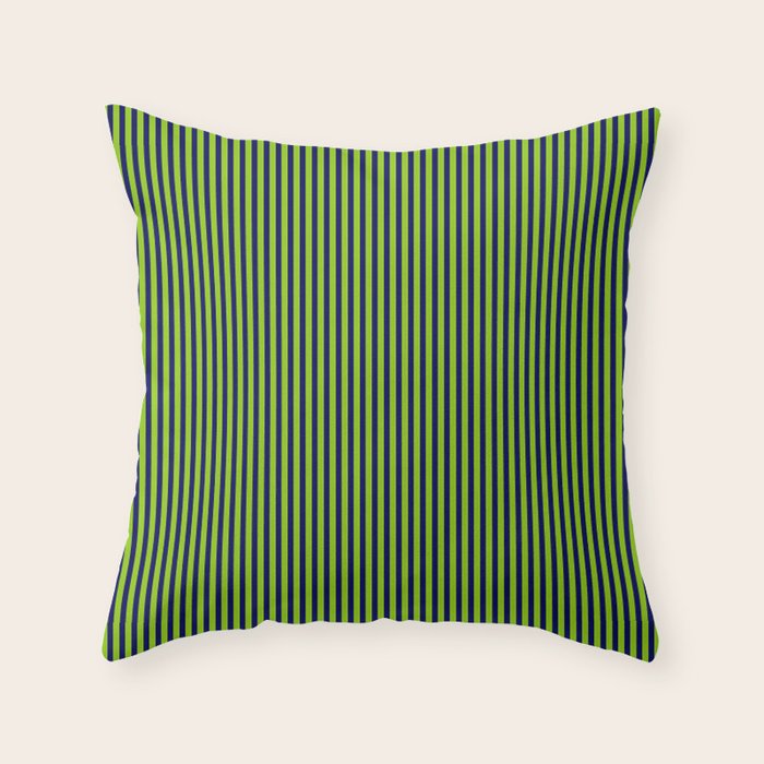 Lime Green and Navy Blue Ultra Fine Vertical Stripes Throw Pillow Gallery Image 6