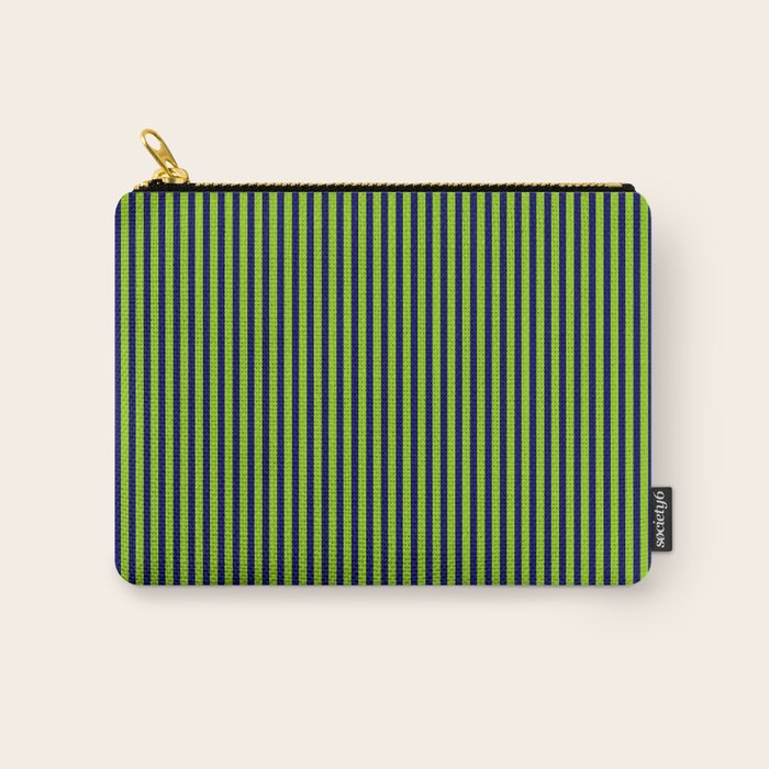 Lime Green and Navy Blue Ultra Fine Vertical Stripes Carry All Pouch Gallery Image 1