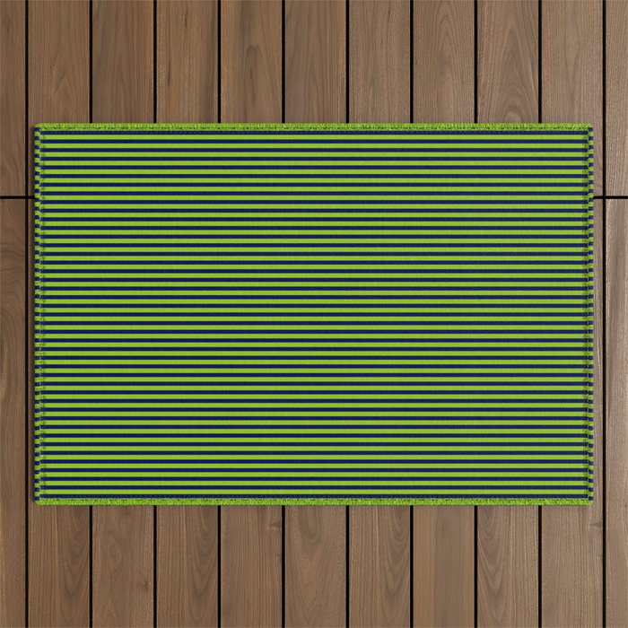 Lime Green and Navy Blue Ultra Fine Vertical Stripes Outdoor Rug Gallery Image 1