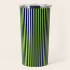 Lime Green and Navy Blue Ultra Fine Vertical Stripes Travel Mug Gallery Image 1