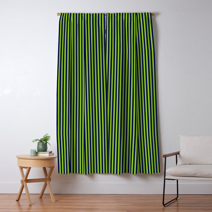 Lime Green and Navy Blue Ultra Fine Vertical Stripes Window Curtain Gallery Image 1