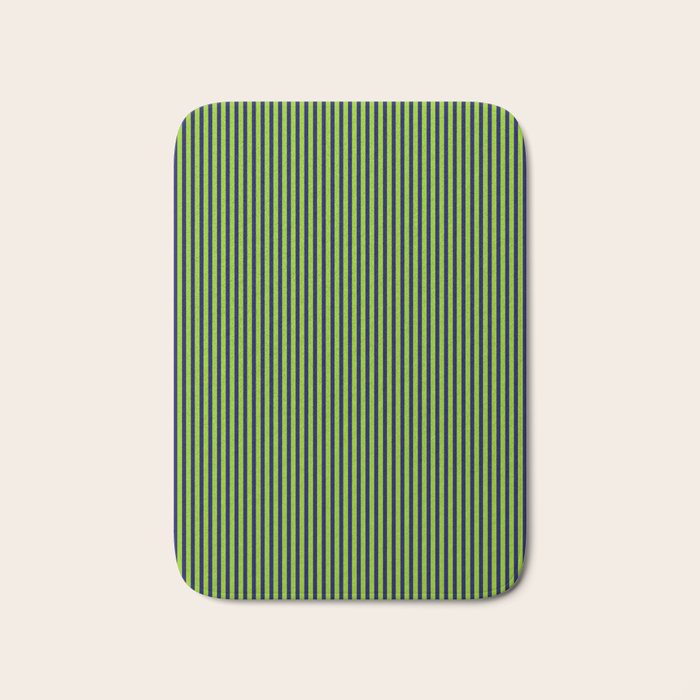 Lime Green and Navy Blue Ultra Fine Vertical Stripes Bath Mat Gallery Image 1
