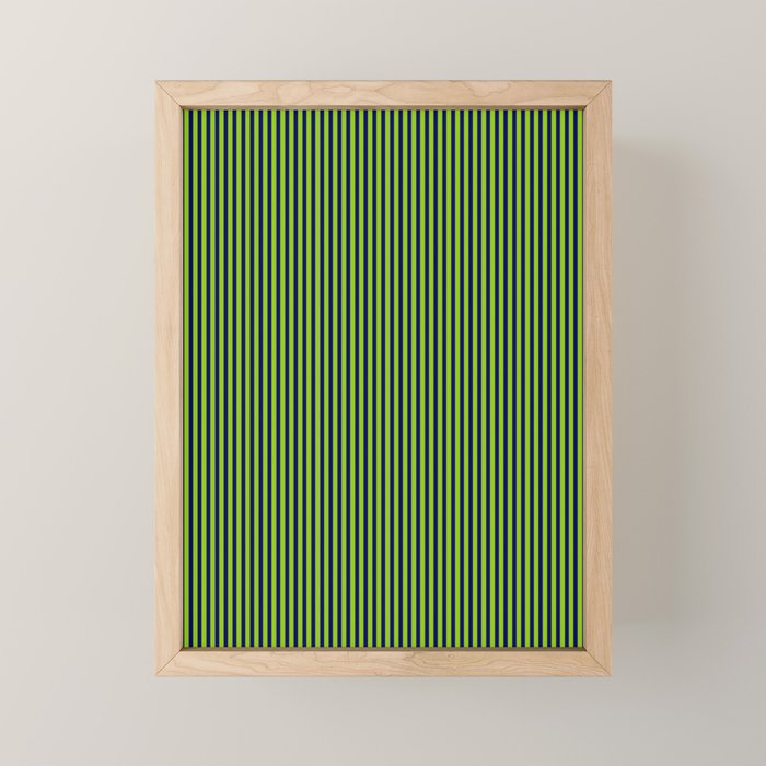 Lime Green and Navy Blue Ultra Fine Vertical Stripes Mini Art Print Gallery Image 1