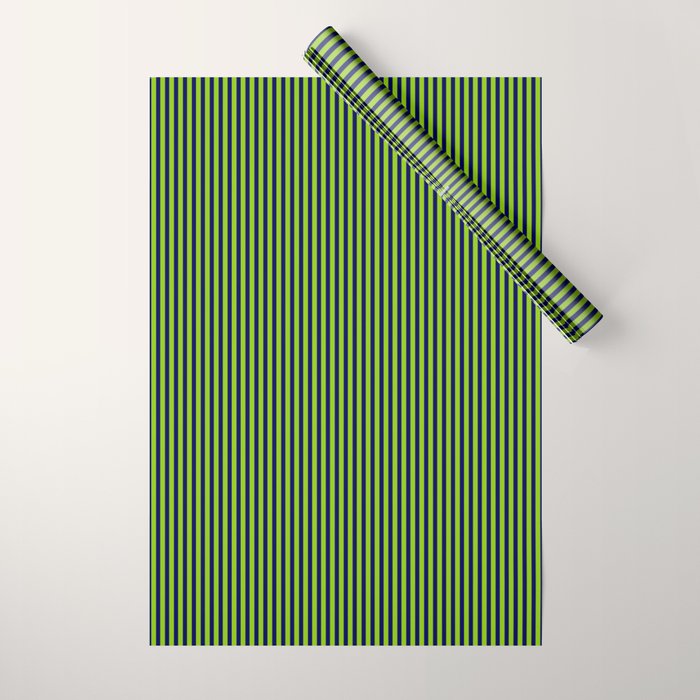 Lime Green and Navy Blue Ultra Fine Vertical Stripes Wrapping Paper Gallery Image 1