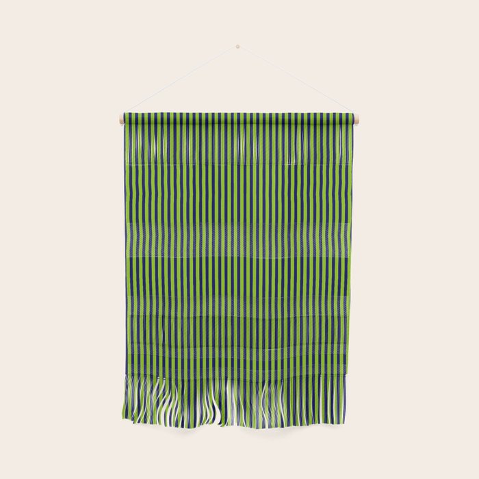 Lime Green and Navy Blue Ultra Fine Vertical Stripes Wall Hanging Gallery Image 1