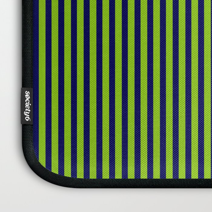 Lime Green and Navy Blue Ultra Fine Vertical Stripes Laptop Sleeve Gallery Image 3