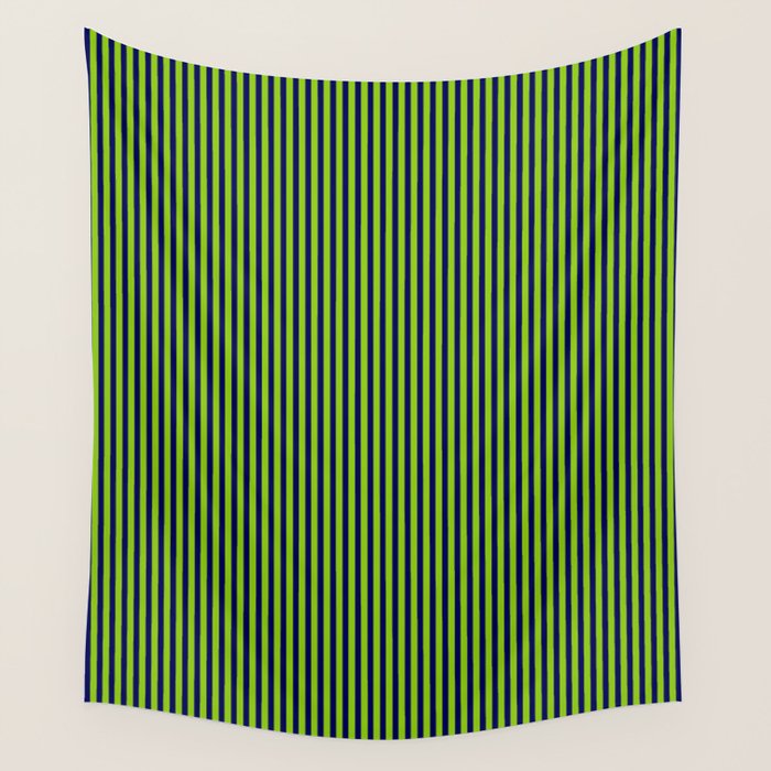 Lime Green and Navy Blue Ultra Fine Vertical Stripes Wall Tapestry Gallery Image 4
