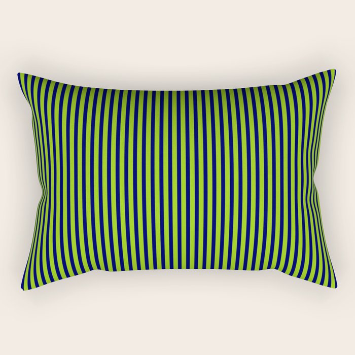 Lime Green and Navy Blue Ultra Fine Vertical Stripes Rectangular Pillow Gallery Image 1