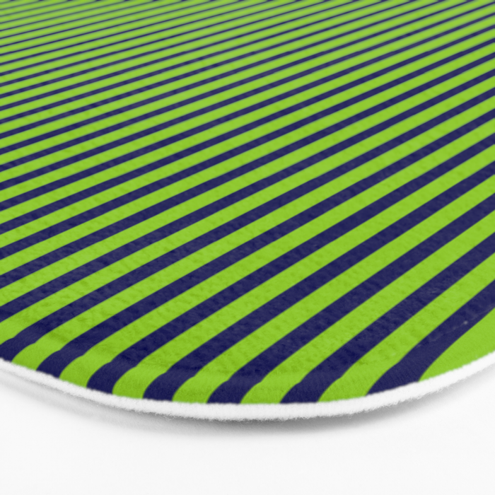 Lime Green and Navy Blue Ultra Fine Vertical Stripes Bath Mat Gallery Image 3