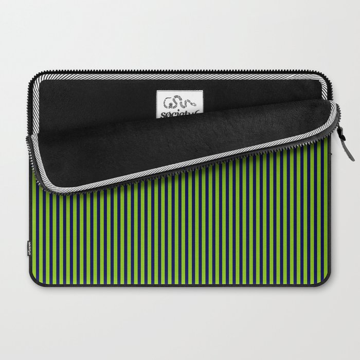 Lime Green and Navy Blue Ultra Fine Vertical Stripes Laptop Sleeve Gallery Image 2