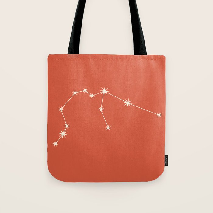 Aquarius Zodiac Star Constellation Line Art Coral Red Tote Bag Gallery Image 1
