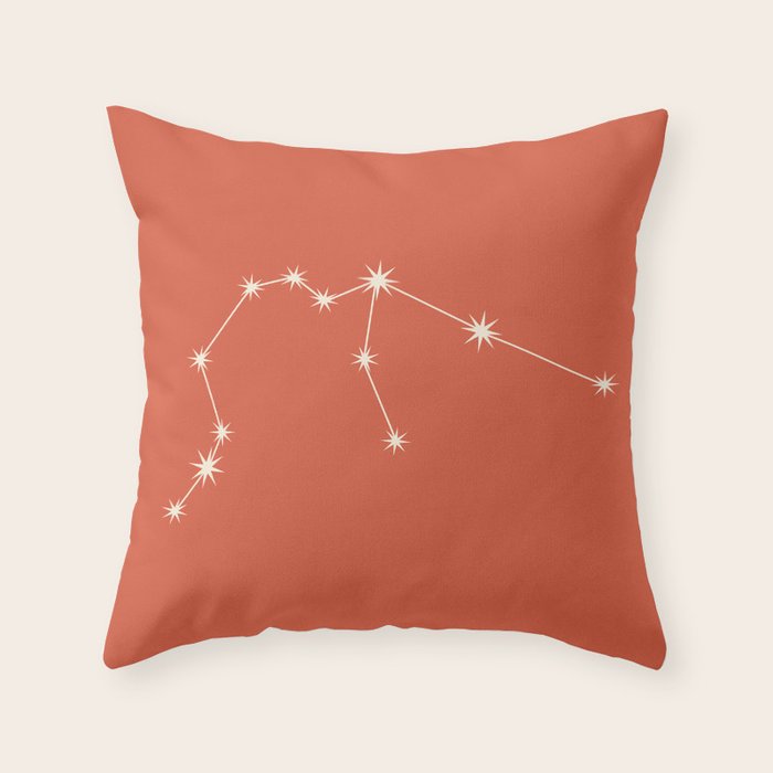 Aquarius Zodiac Star Constellation Line Art Coral Red Throw Pillow Gallery Image 6