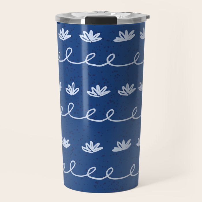 Abstract Cookie Pattern Doodle in Navy & Sky Blue Travel Mug Gallery Image 1