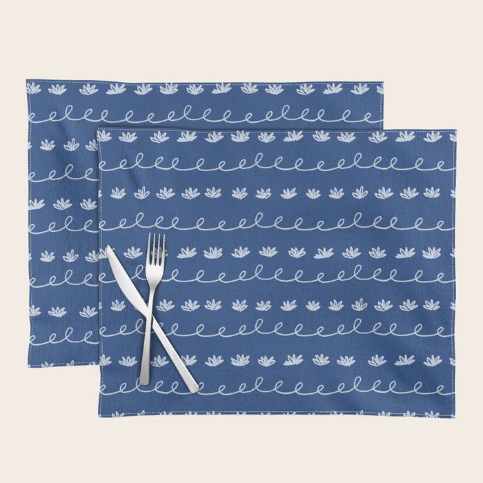 Abstract Cookie Pattern Doodle in Navy & Sky Blue Placemat Gallery Image 1