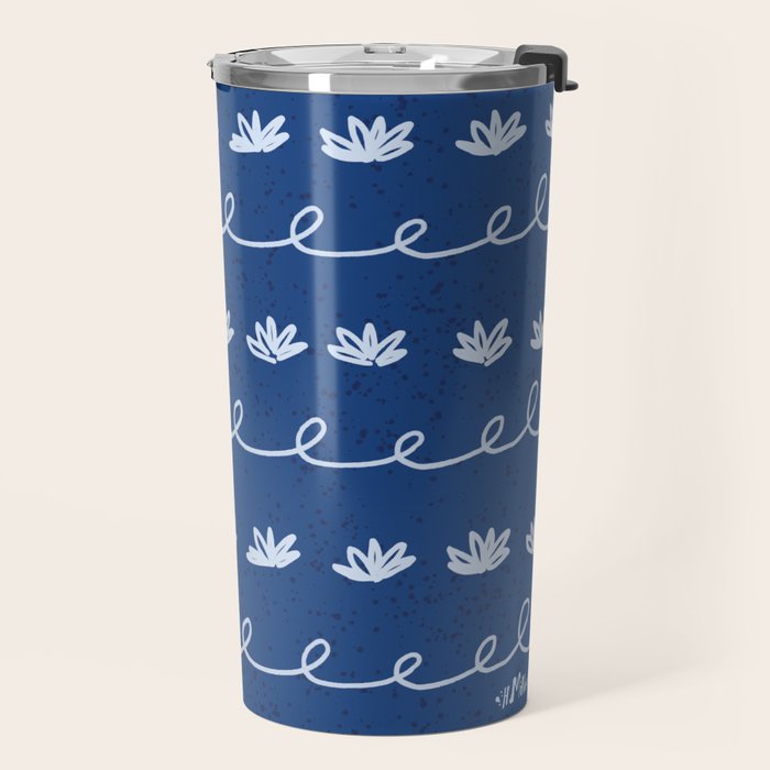 Abstract Cookie Pattern Doodle in Navy & Sky Blue Travel Mug Gallery Image 2