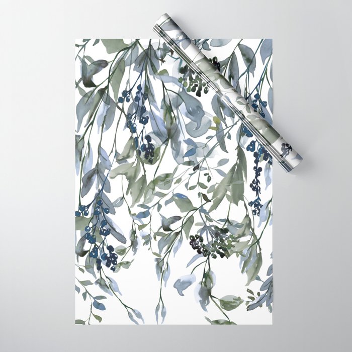 Watercolor Leaves Floral Prints Wrapping Paper Gallery Image 1