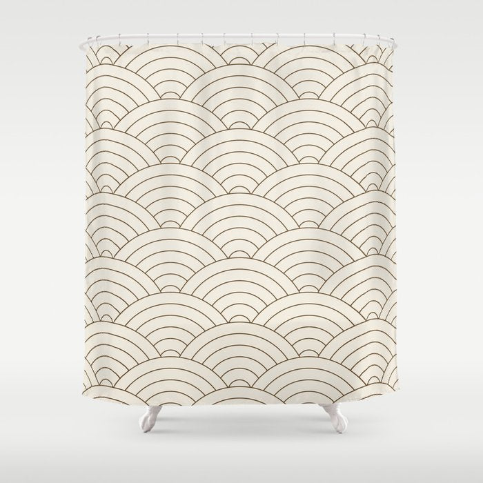 Waves (Cream & Chocolate) Shower Curtain Gallery Image 1