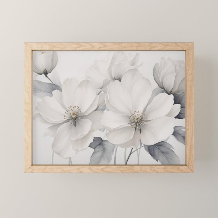 Graceful Calm Blooming Scene Ivory Grey Mini Art Print Gallery Image 1