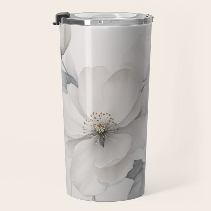Graceful Calm Blooming Scene Ivory Grey Travel Mug Gallery Image 3