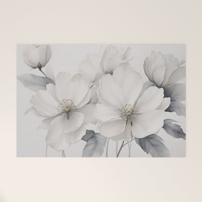Graceful Calm Blooming Scene Ivory Grey Welcome Mat Gallery Image 1
