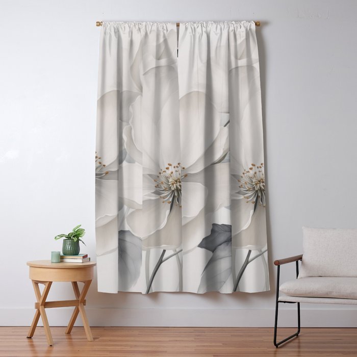 Graceful Calm Blooming Scene Ivory Grey Window Curtain Gallery Image 5