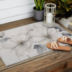 Graceful Calm Blooming Scene Ivory Grey Outdoor Rug Gallery Image 2