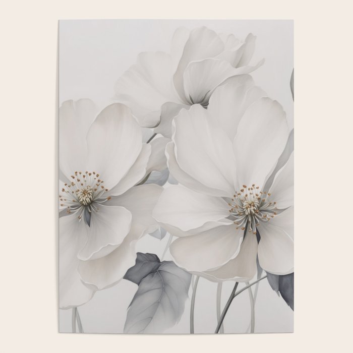 Graceful Calm Blooming Scene Ivory Grey Poster Gallery Image 1