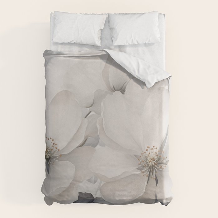 Graceful Calm Blooming Scene Ivory Grey Duvet Cover Gallery Image 6
