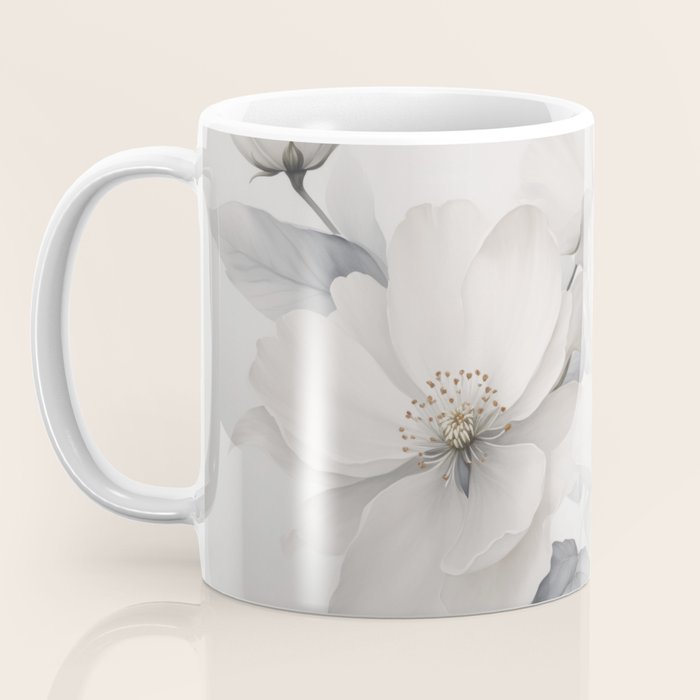 Graceful Calm Blooming Scene Ivory Grey Coffee Mug Gallery Image 3