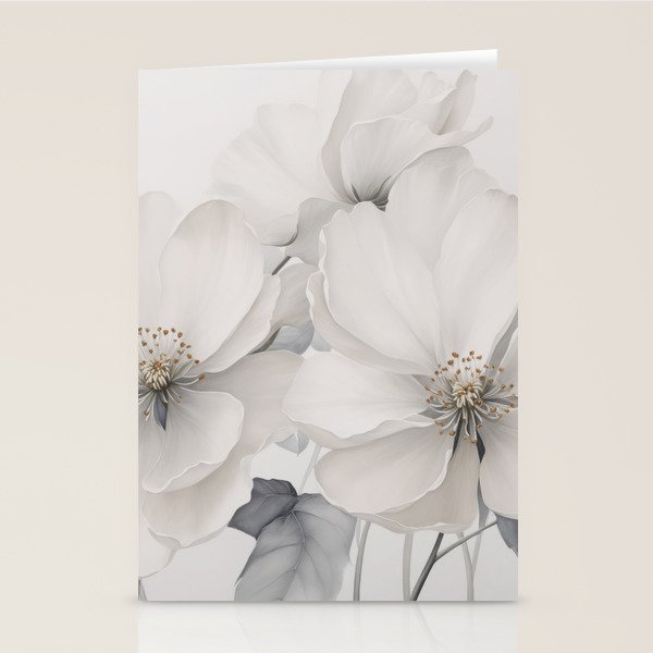 Graceful Calm Blooming Scene Ivory Grey Stationery Card Gallery Image 1