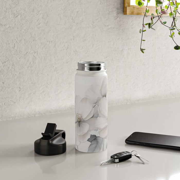 Graceful Calm Blooming Scene Ivory Grey Water Bottle Gallery Image 4