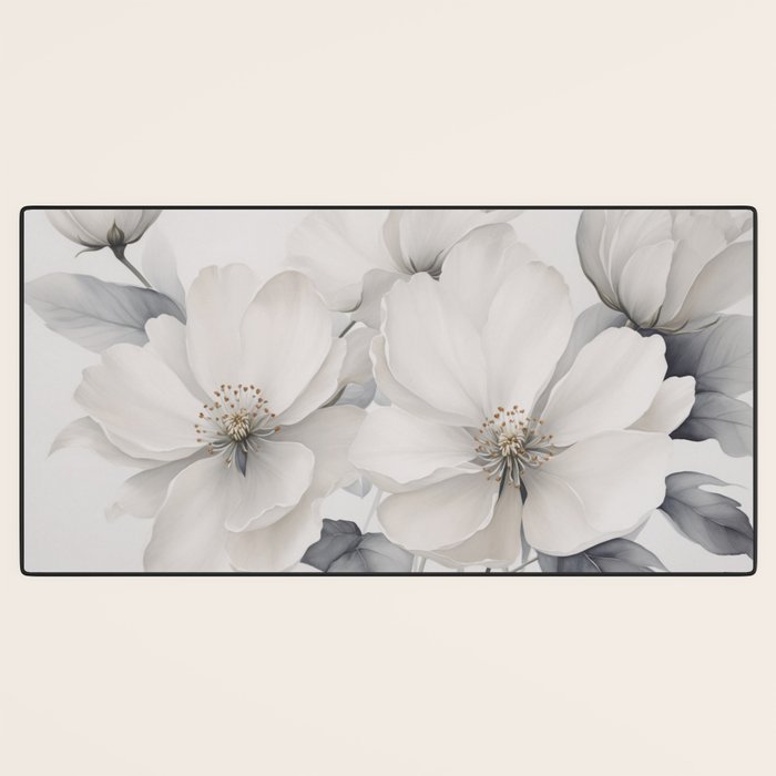 Graceful Calm Blooming Scene Ivory Grey Desk Mat Gallery Image 3