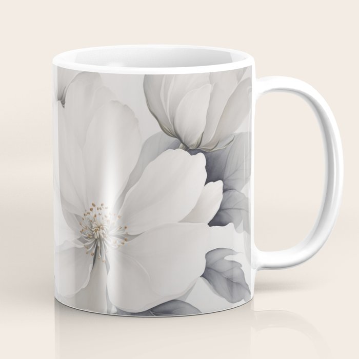 Graceful Calm Blooming Scene Ivory Grey Coffee Mug Gallery Image 1