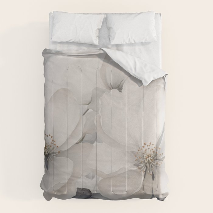 Graceful Calm Blooming Scene Ivory Grey Comforter Gallery Image 6