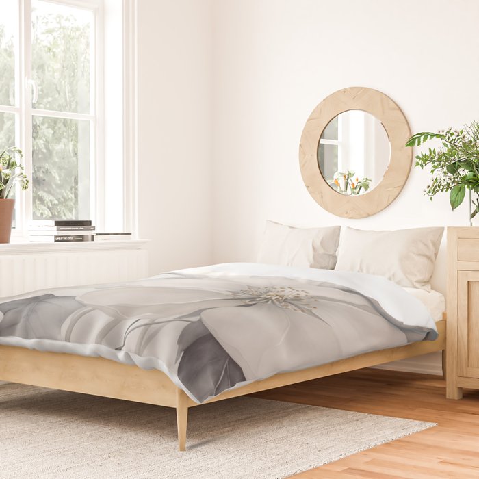Graceful Calm Blooming Scene Ivory Grey Duvet Cover Gallery Image 2