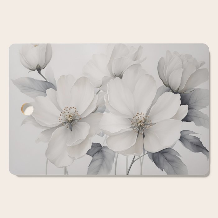 Graceful Calm Blooming Scene Ivory Grey Cutting Board Gallery Image 1