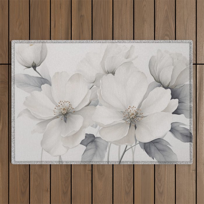 Graceful Calm Blooming Scene Ivory Grey Outdoor Rug Gallery Image 1