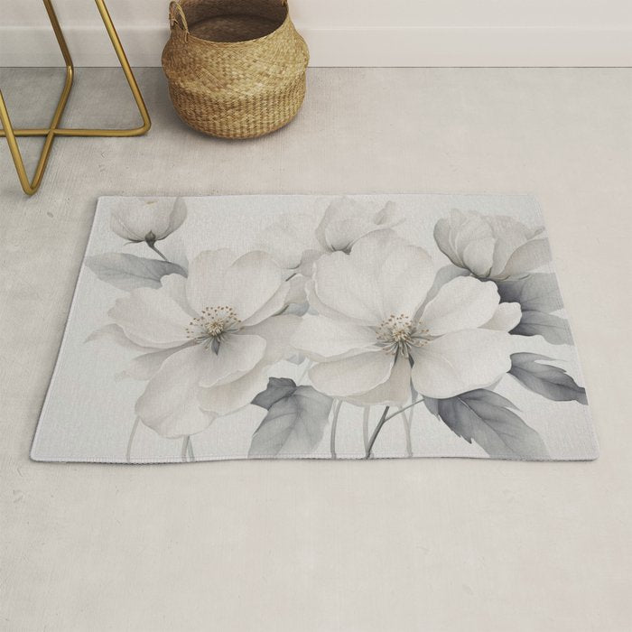 Graceful Calm Blooming Scene Ivory Grey Rug Gallery Image 1