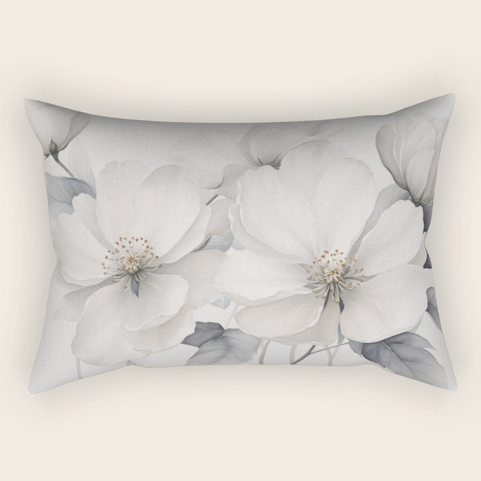 Graceful Calm Blooming Scene Ivory Grey Rectangular Pillow Gallery Image 1
