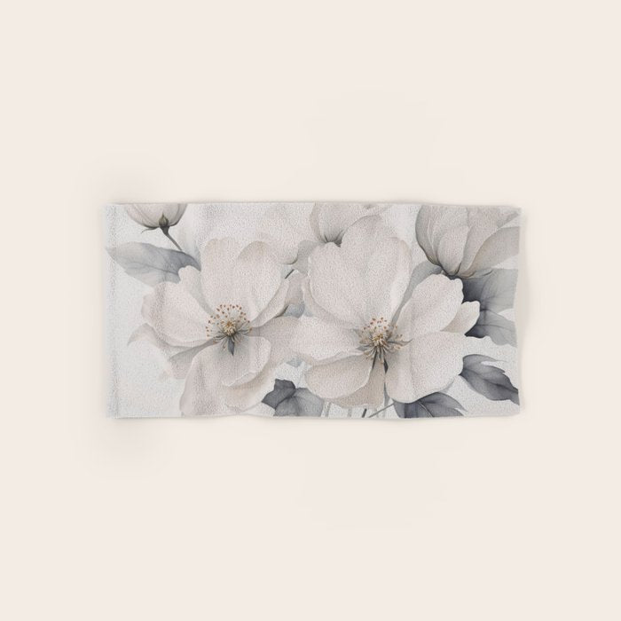 Graceful Calm Blooming Scene Ivory Grey Bath Towel Gallery Image 1