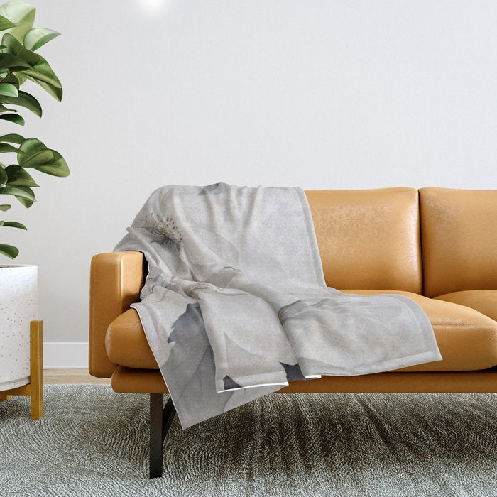 Graceful Calm Blooming Scene Ivory Grey Throw Blanket Gallery Image 1