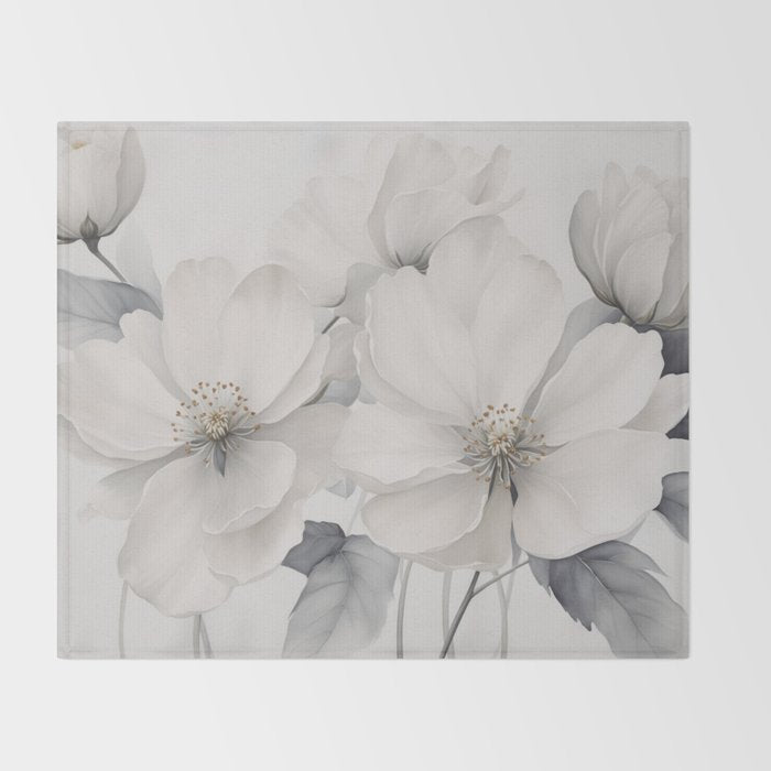 Graceful Calm Blooming Scene Ivory Grey Throw Blanket Gallery Image 2