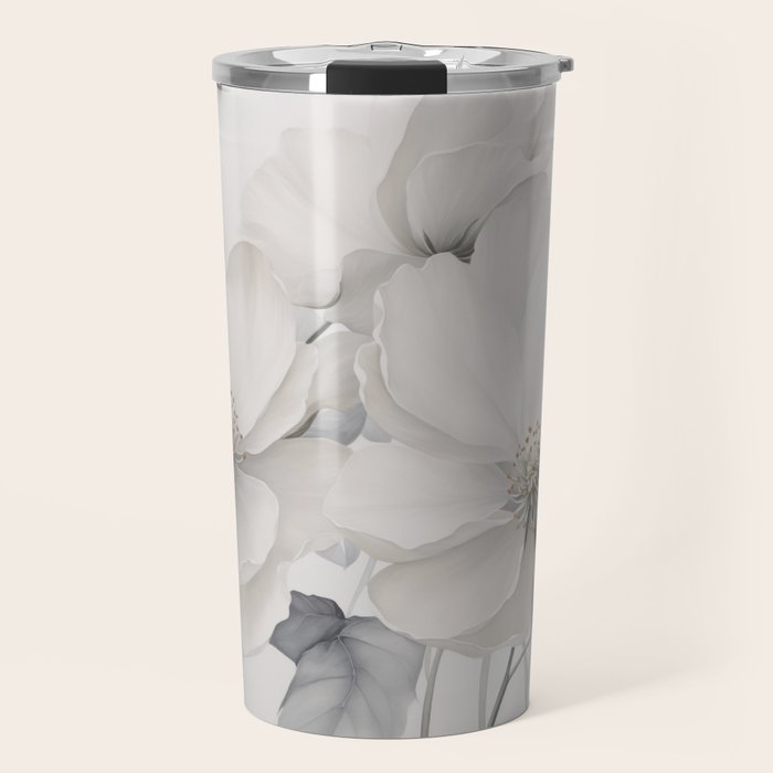 Graceful Calm Blooming Scene Ivory Grey Travel Mug Gallery Image 1
