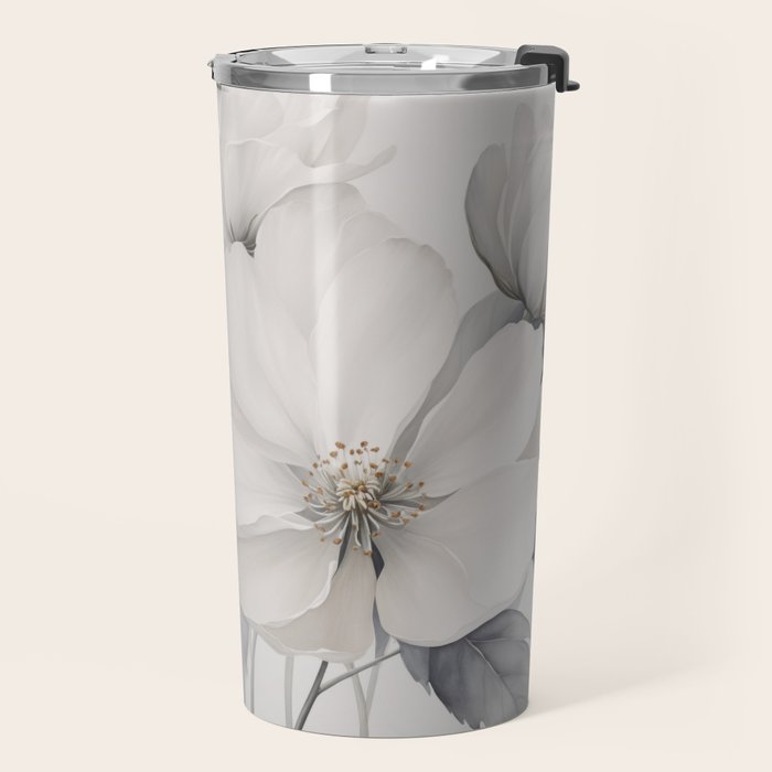 Graceful Calm Blooming Scene Ivory Grey Travel Mug Gallery Image 2