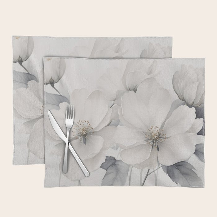 Graceful Calm Blooming Scene Ivory Grey Placemat Gallery Image 1