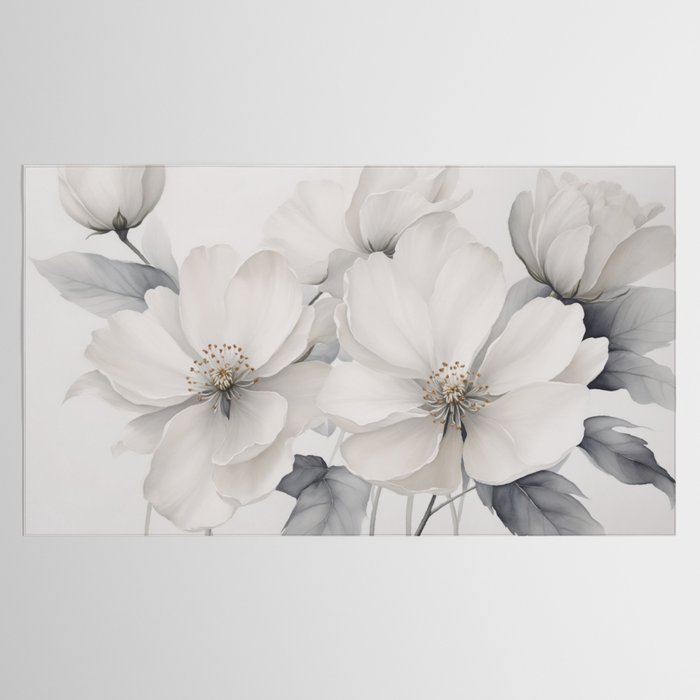 Graceful Calm Blooming Scene Ivory Grey Tablecloth Gallery Image 2