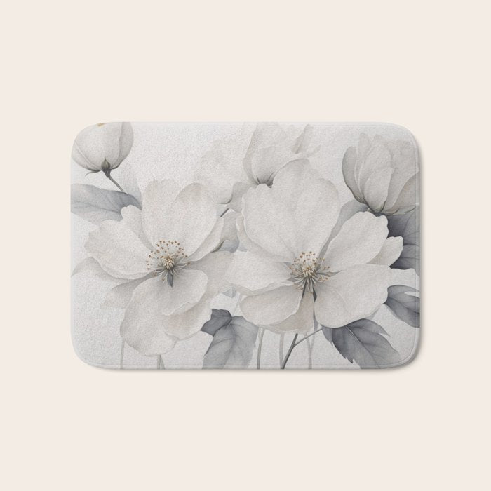 Graceful Calm Blooming Scene Ivory Grey Bath Mat Gallery Image 1