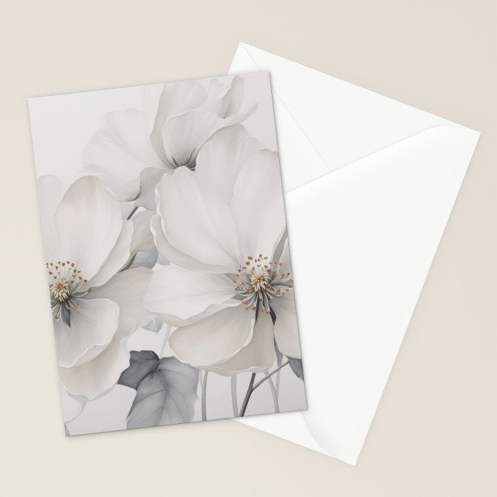 Graceful Calm Blooming Scene Ivory Grey Stationery Card Gallery Image 2